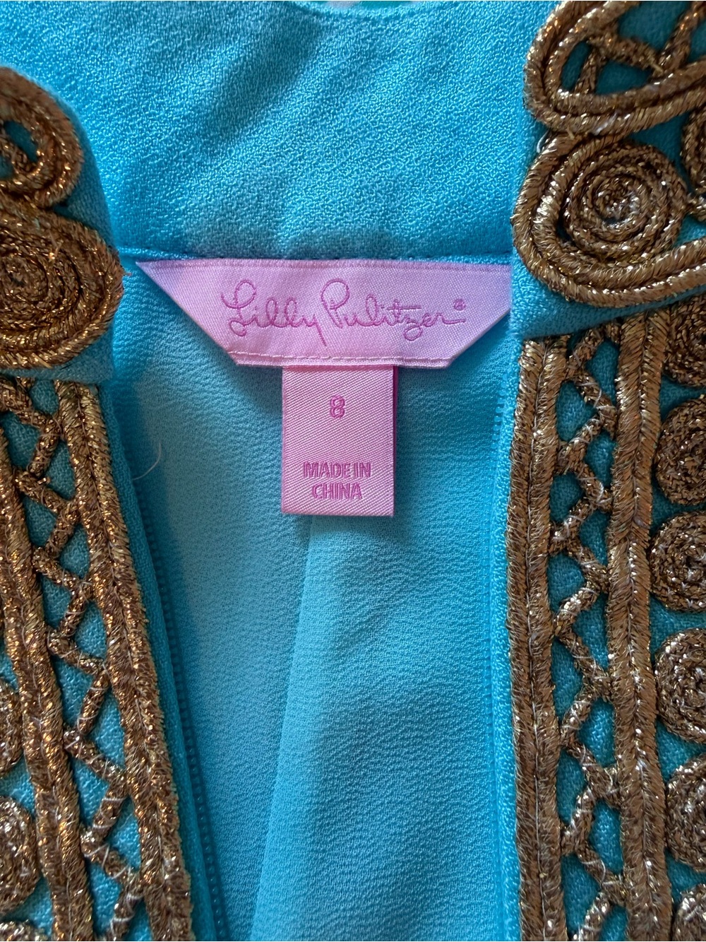 Lilly Pulitzer Turquoise Dress with Gold Embellished Bib - Picture 6 of 6